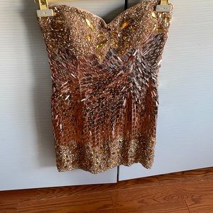 Sherri Hill Gold and Brown Sequin Mini Dress